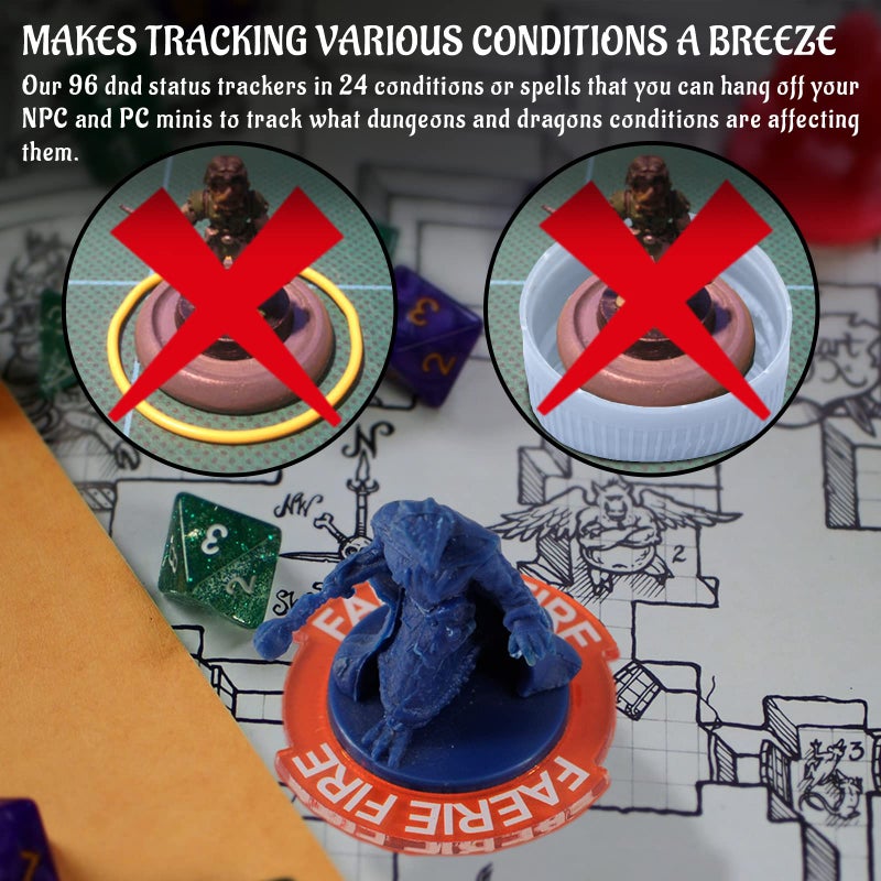 CZYY Upgraded Condition Rings 96 PCS Status Effect Markers in 24 Conditions & Spells Magic Book Storage Box Great DM Tool for Dungeons & Dragons, Pathfinder, D&D and RPG Miniatures - Image 4